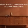 Luxury interior with East Indian Walnut wooden furniture sideboard against warm brown wall – Kantilal & Sons